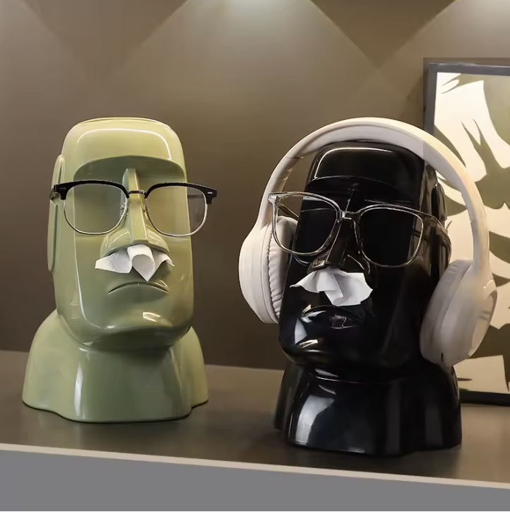 Caja de pañuelos creativa con forma de estatua de moái, soporte para gafas, soporte para auriculares