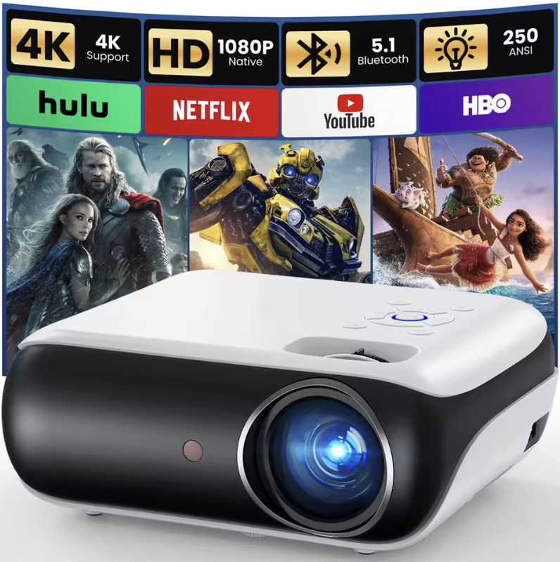 Proyector bluetooth happrun native 1080p, proyector de películas portátil para exteriores full hd con altavoz incorporado, con hdmi, usb, av